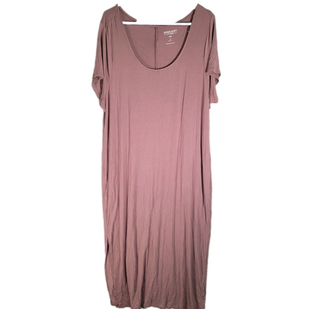 Torrid Dress 3 3X Super Soft Rose Taupe Mauve Side Slit Maxi Minimalist Coastal